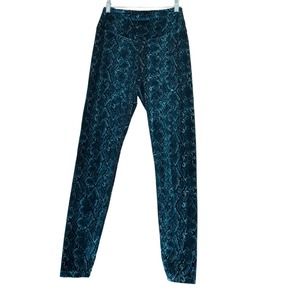 Carbon 38 Womens Size M Carbon 38 Leggings Teal Velvet Snakeskin Stretch Hi RIse